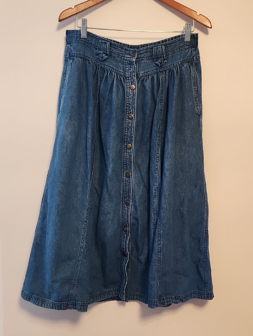 Chaus Sport Vintage Classic Button-Front Denim Skirt - Blue Midi/Maxi Size 8